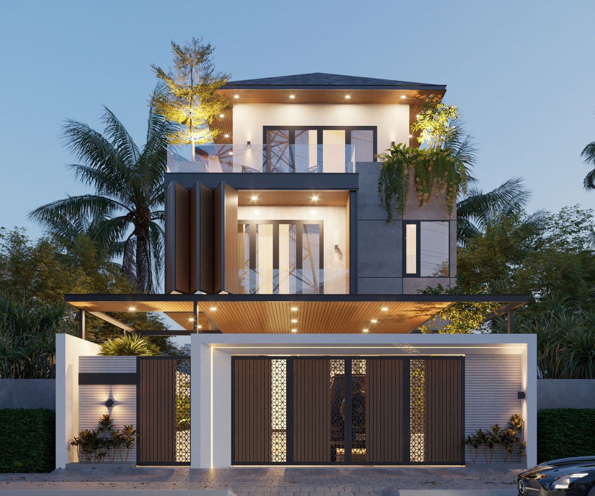 Mẫu biệt thự 3 tầng 5 phòng ngủ mặt tiền 10m linh hoạt phong cách và công năng (Ảnh: Sưu tầm)
