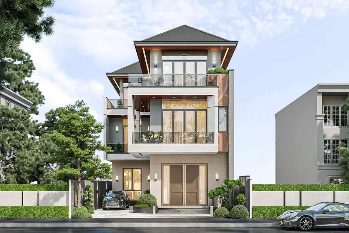Mẫu biệt thự 3 tầng chữ L 80m2 tối ưu không gian cho nhà phố nhỏ, vẫn đảm bảo tiện nghi và thông thoáng (Ảnh: Sưu tầm)