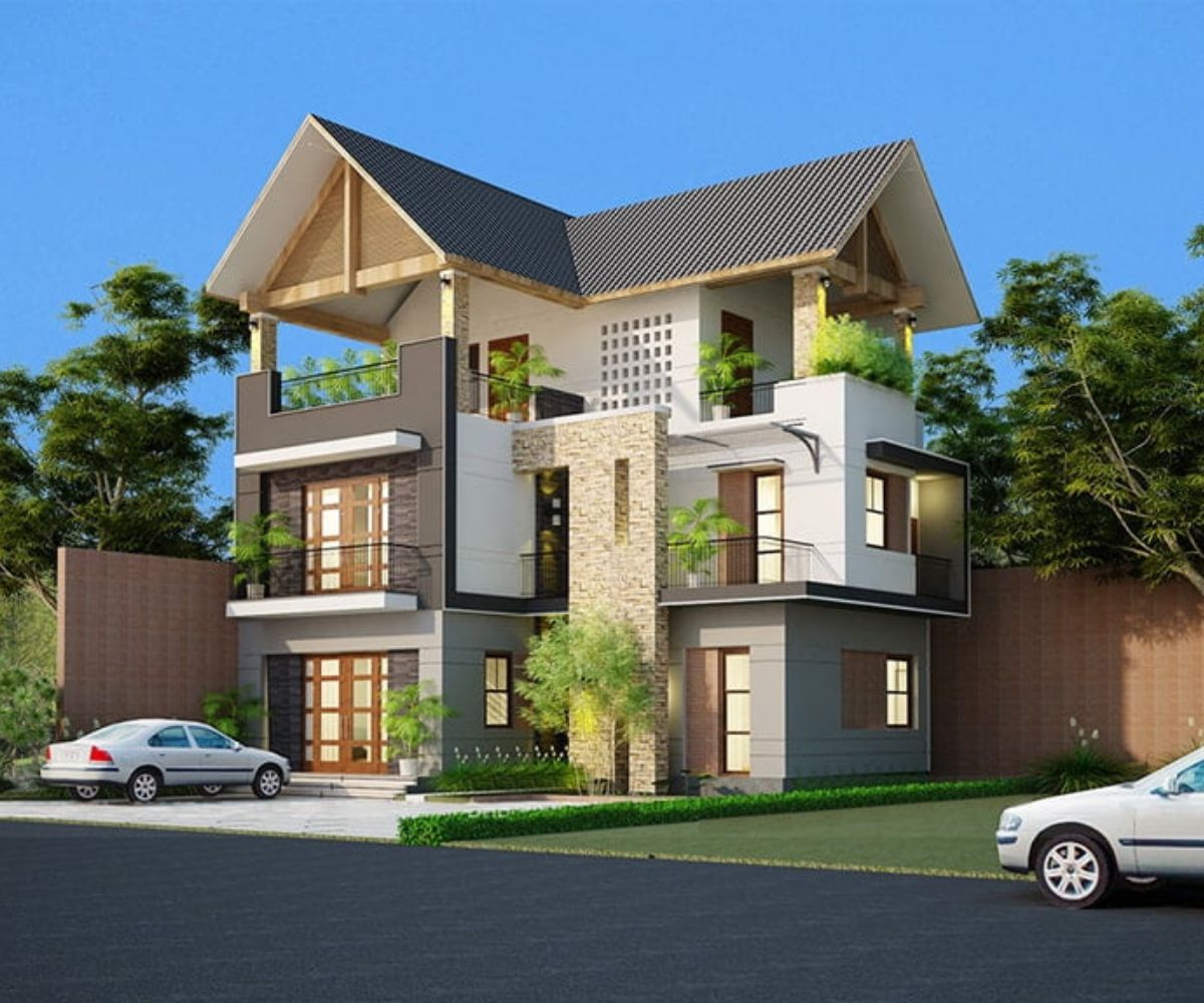 Biệt thự chữ L mái Thái – lựa chọn tối ưu cho khí hậu Việt Nam, vừa đẹp vừa bền vững (Ảnh: Sưu tầm)