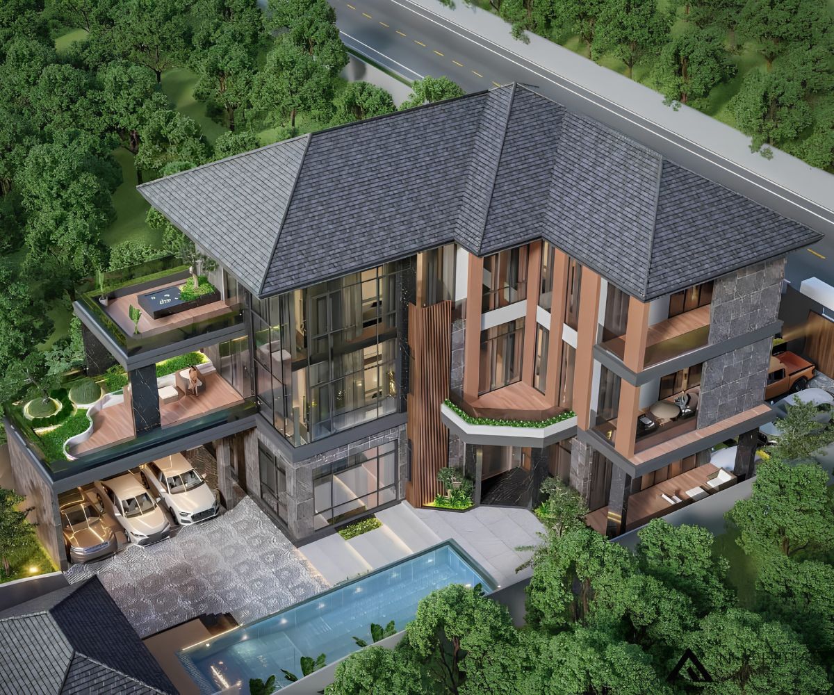 Thiết kế biệt thự 3 tầng chữ L mái Nhật mang vẻ đẹp cân đối, nhẹ nhàng và tinh tế (Ảnh: Sưu tầm)