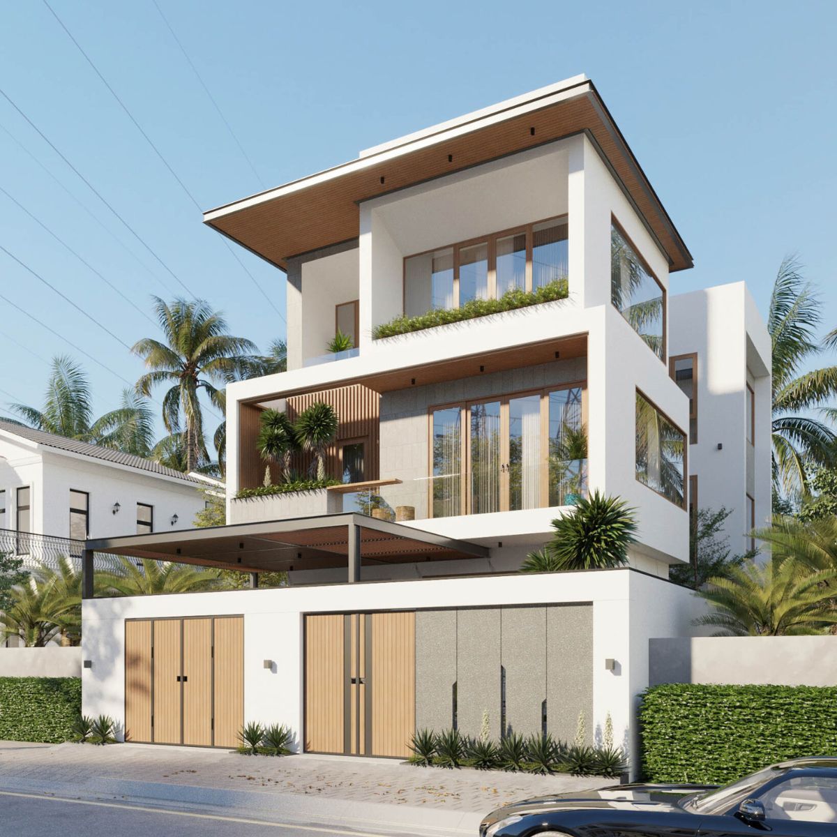 Mẫu biệt thự 3 tầng mái bằng đẹp hiện đại, kèm bản vẽ & báo giá (cập nhật 2026) 16 Giải pháp không gian cho nhà 3 tầng mái bằng đẹp diện tích hạn chế (Ảnh: Sưu tầm)