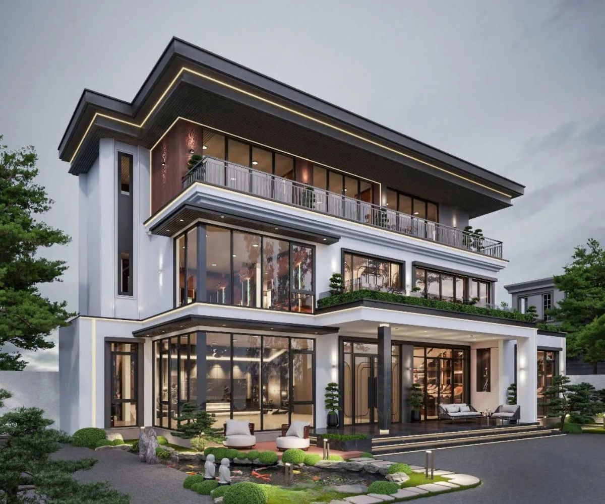 Mẫu biệt thự 3 tầng mái bằng đẹp hiện đại, kèm bản vẽ & báo giá (cập nhật 2026) 30 Mẫu biệt thự 3 tầng mái bằng – Lựa chọn bền vững cho không gian sống tương lai (Ảnh: Sưu tầm)