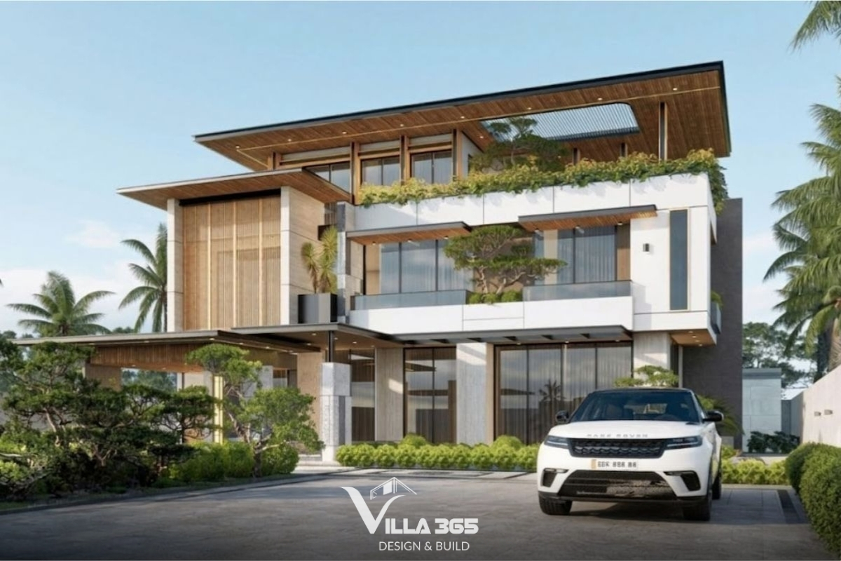 Nhà biệt thự 3 tầng 5 phòng ngủ mái bằng tối ưu diện tích và mang phong cách trẻ trung