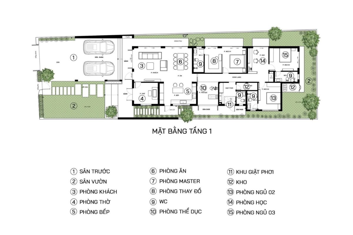 Mặt bằng biệt thự 300m2 1 tầng tối ưu sự tiện lợi, phù hợp gia đình có người lớn tuổi (Ảnh: Sưu tầm)