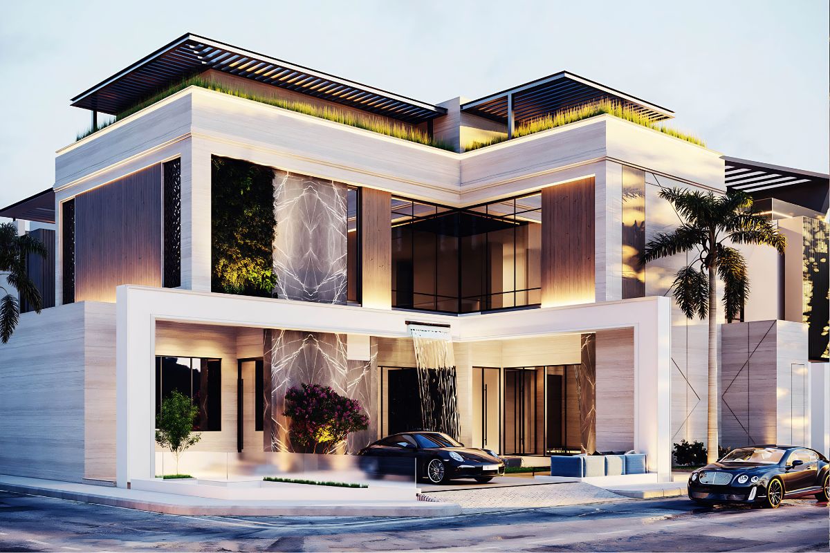 Thiết kế biệt thự 500m2 mái bằng 2 tầng là lựa chọn lý tưởng cho gia chủ yêu thích phong cách hiện đại (Ảnh: Sưu tầm)