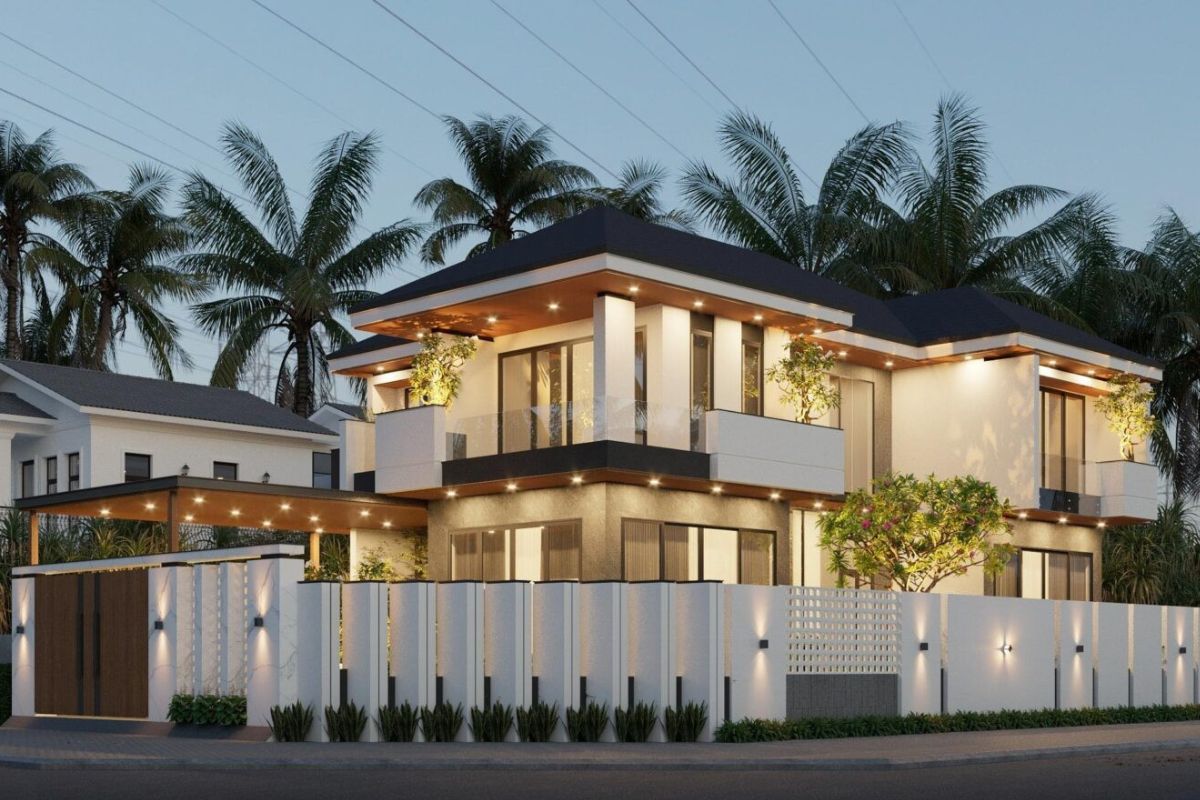 Thiết kế biệt thự chữ L 2 tầng nổi bật với mặt tiền sang trọng và công năng tối ưu  (Ảnh: Sưu tầm)