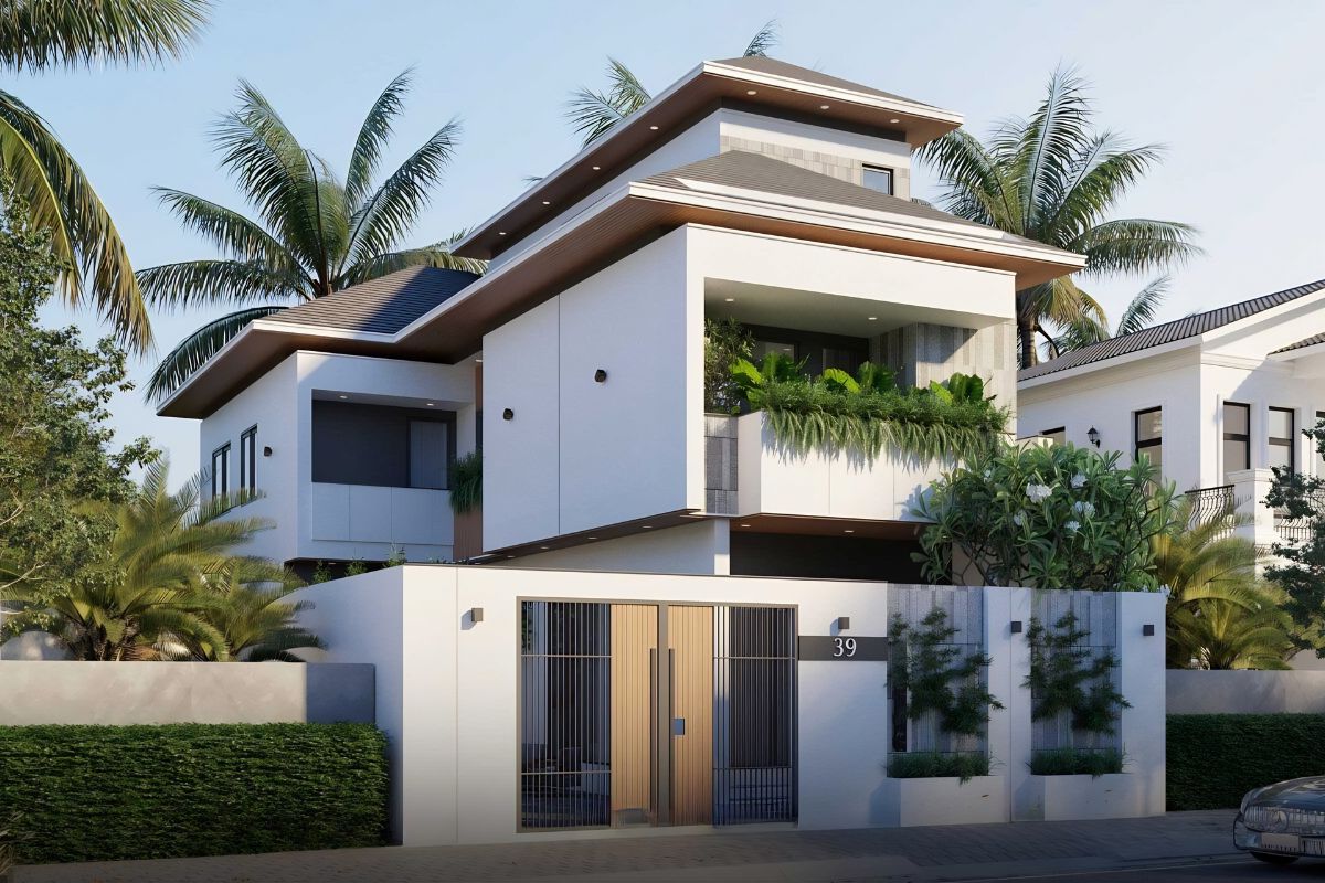 Thiết kế biệt thự chữ L hiện đại 3 tầng giúp tối ưu diện tích mà vẫn đảm bảo sân vườn thoáng đãng  (Ảnh: Sưu tầm)