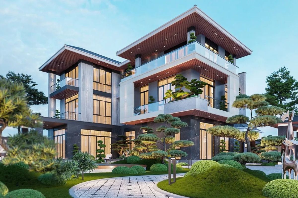 Biệt thự chữ L sân vườn mang đến không gian sống xanh, thư thái và gần gũi thiên nhiên  (Ảnh: Sưu tầm)