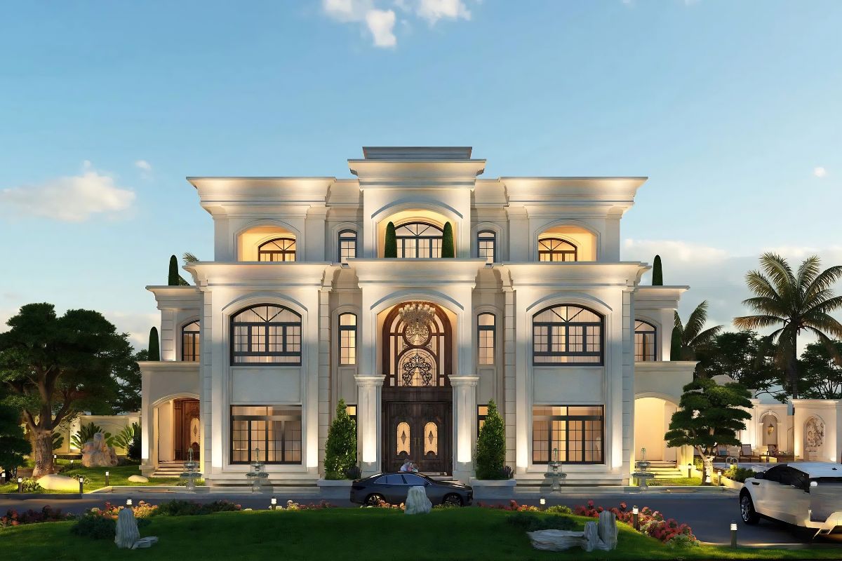 Khoảng sân trong rộng mang lại sự riêng tư và lưu thông không khí tự nhiên cho villa Địa Trung Hải (Ảnh: Sưu tầm)