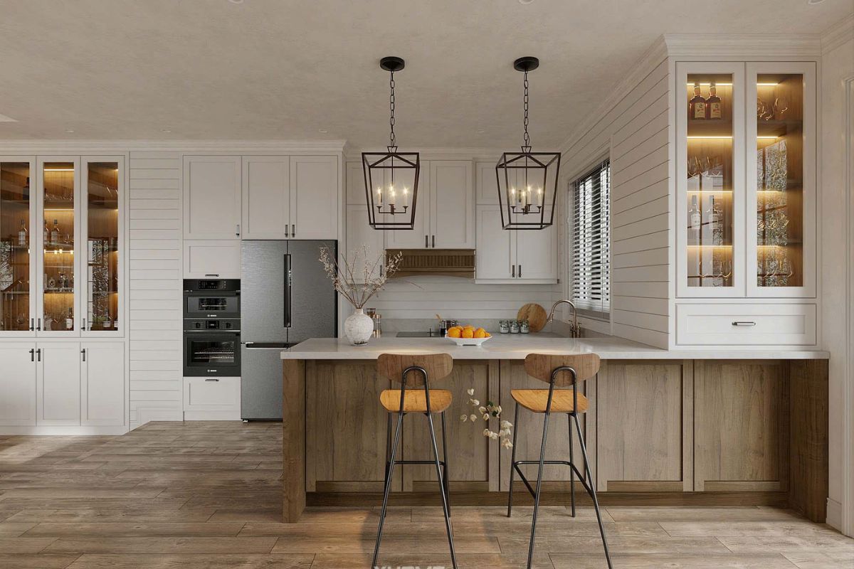 Khu bếp villa Địa Trung Hải mang vẻ đẹp thủ công tinh tế kết hợp tiện nghi hiện đại (Ảnh: Sưu tầm)