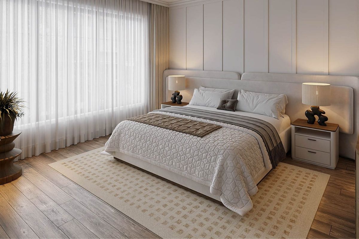 Gam màu pastel cùng chất liệu linen tạo nên không gian nghỉ ngơi thư thái và tinh tế (Ảnh: Sưu tầm)