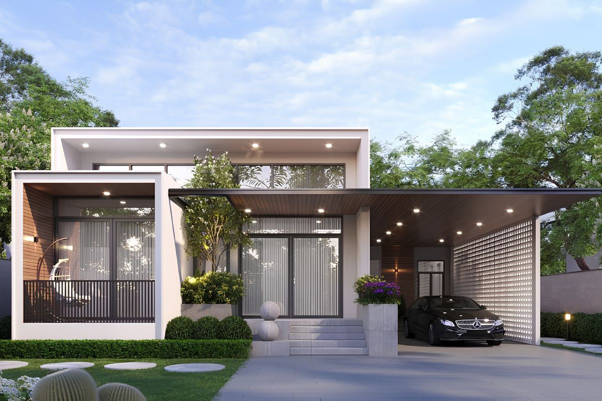 Thiết kế biệt thự mái bằng 1 tầng tối ưu không gian sống gọn gàng (Ảnh: Sưu tầm)