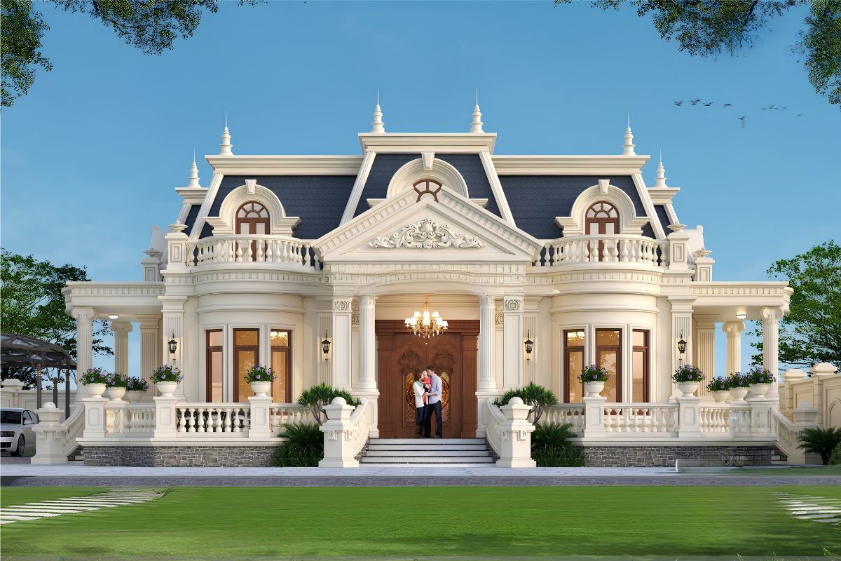 Biệt thự 1 tầng mái Mansard ghi dấu với vẻ đẹp sang trọng, cân đối và tối ưu trải nghiệm sống tiện nghi trên cùng một mặt bằng (Ảnh: Sưu tầm)