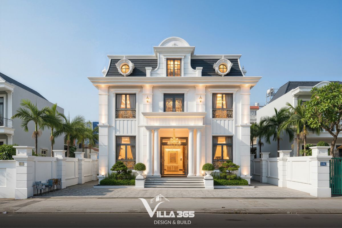 Sự kết hợp giữa mái Mansard đẹp và phong cách tân cổ điển tạo nên tổng thể thanh lịch đầy cuốn hút