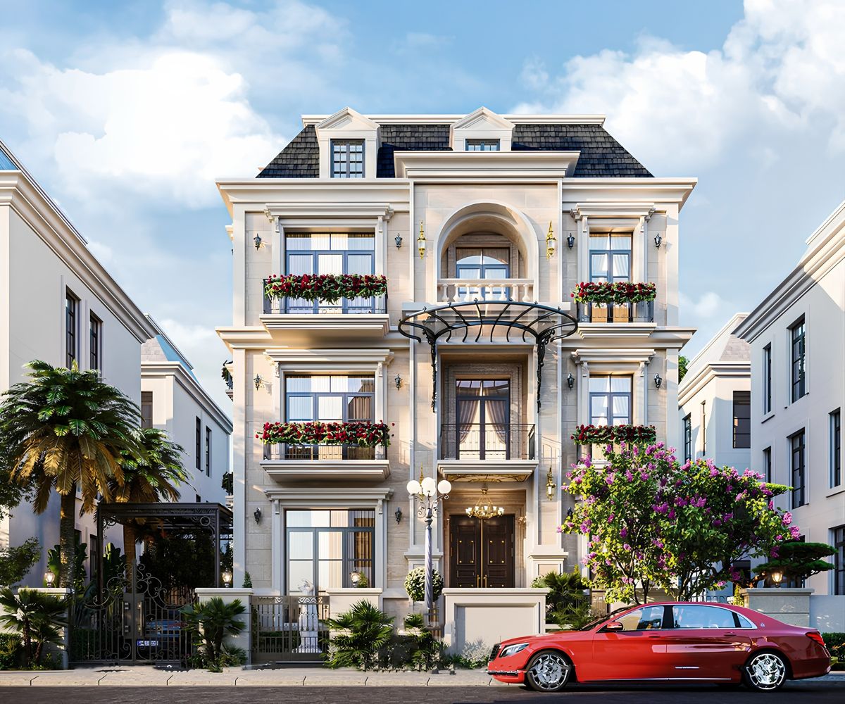Biệt thự mái Mansard 3 tầng gây ấn tượng với vẻ ngoài bề thế và chuẩn phong cách biệt thự châu Âu (Ảnh: Sưu tầm)