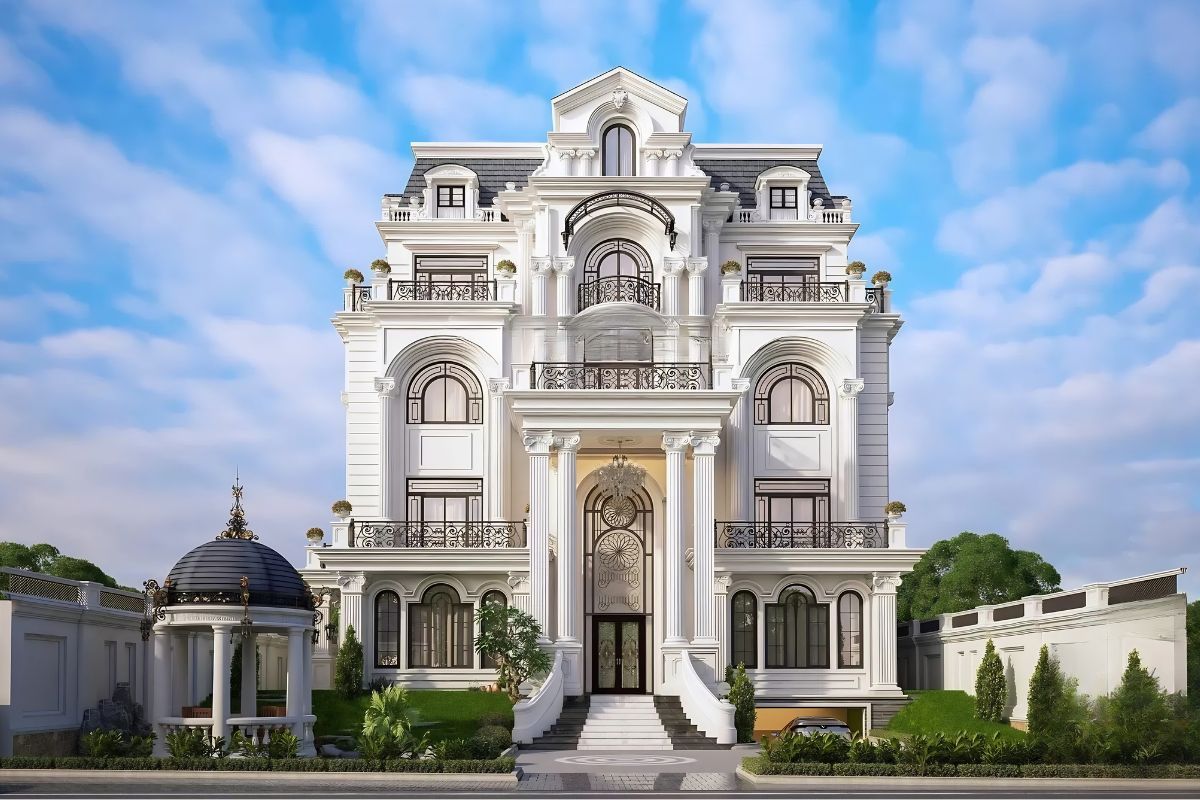 Từng đường nét phào chỉ và hệ mái Mansard đều góp phần khẳng định đẳng cấp của biệt thự dinh thự cao cấp (Ảnh: Sưu tầm)