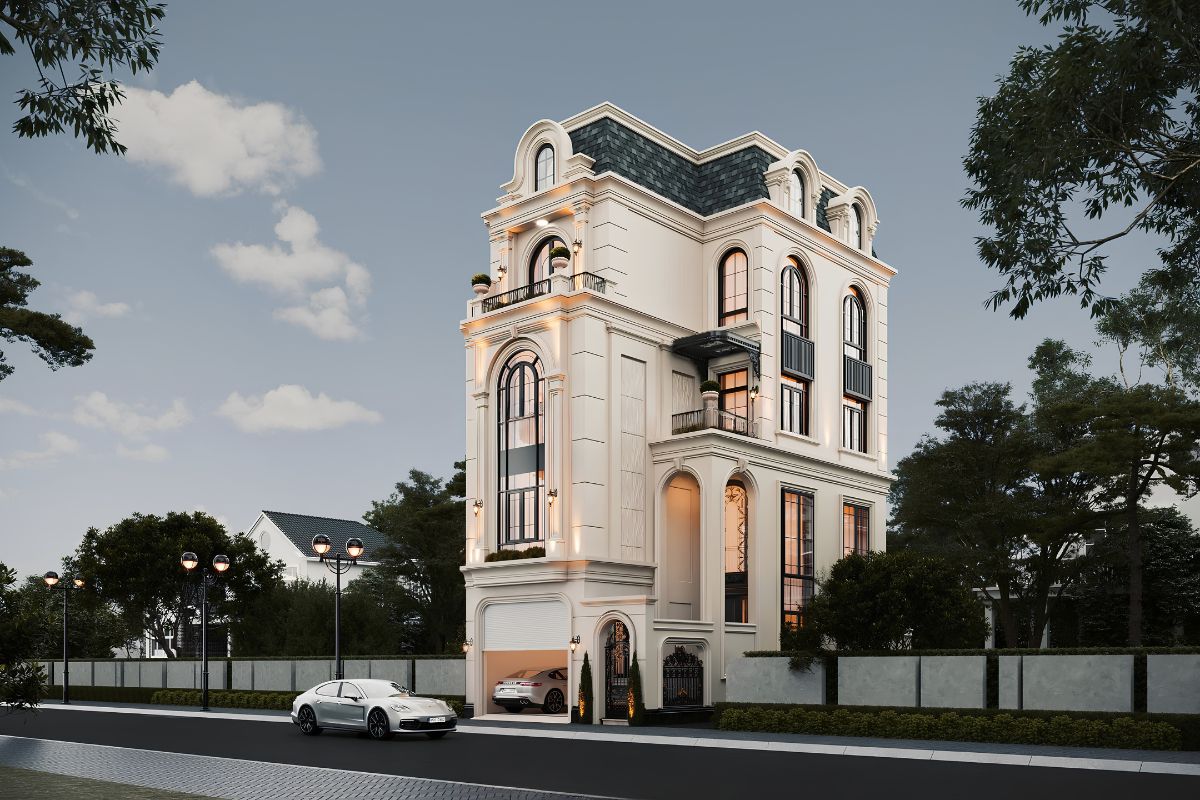 Biệt thự chữ L mái Mansard phù hợp với gia đình nhiều thế hệ yêu thích sự tiện nghi và sang trọng (Ảnh: Sưu tầm)