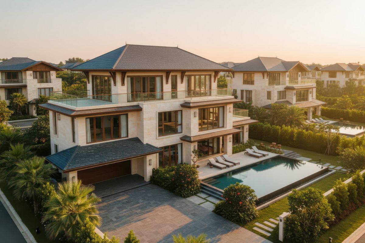 Biệt thự mái Nhật cao cấp có hồ bơi – không gian sống chuẩn nghỉ dưỡng (Ảnh: Sưu tầm)