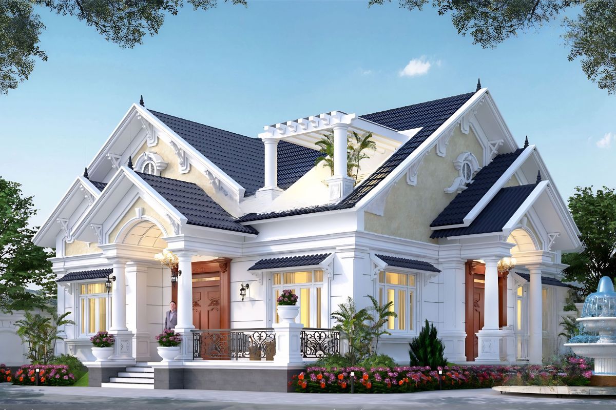 Thiết kế biệt thự mái Thái 1 tầng ưu tiên sự kết nối giữa không gian sống và thiên nhiên (Ảnh: Sưu tầm)