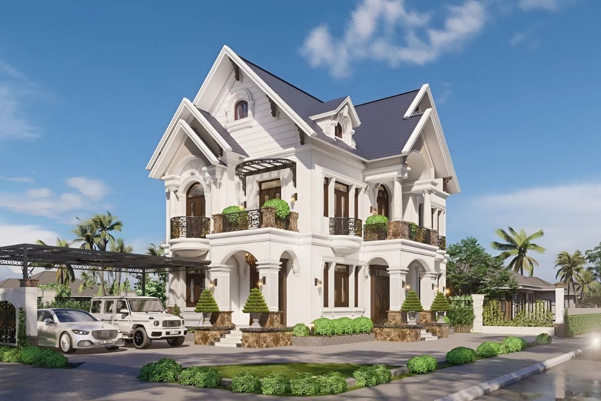 Mẫu thiết kế biệt thự 400m2 đẳng cấp, bản vẽ công năng & báo giá 2026 21 Mẫu thiết kế biệt thự 400m² mái Thái đẹp, sang trọng