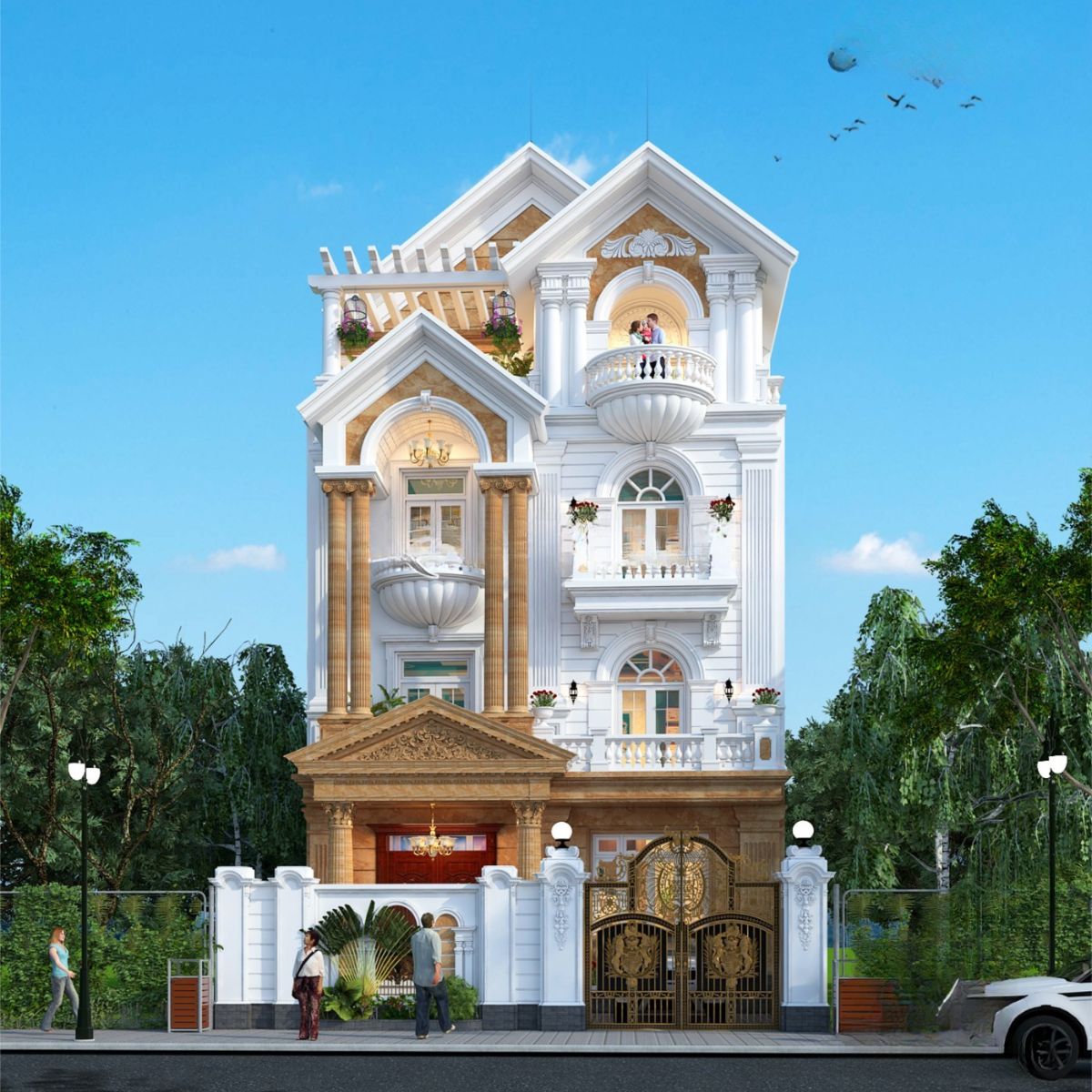 Mẫu biệt thự mái Thái 4 tầng hiện đại tối ưu diện tích và nâng tầm giá trị thẩm mỹ đô thị (Ảnh: Sưu tầm)