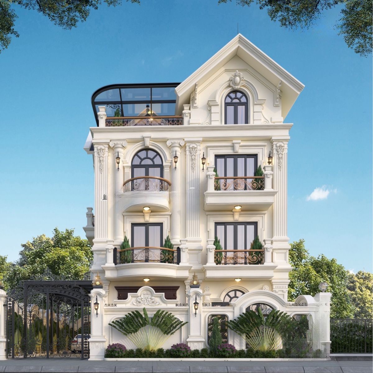 Vật liệu hiện đại kết hợp cây xanh giúp biệt thự nổi bật giữa phố thị (Ảnh: Sưu tầm)