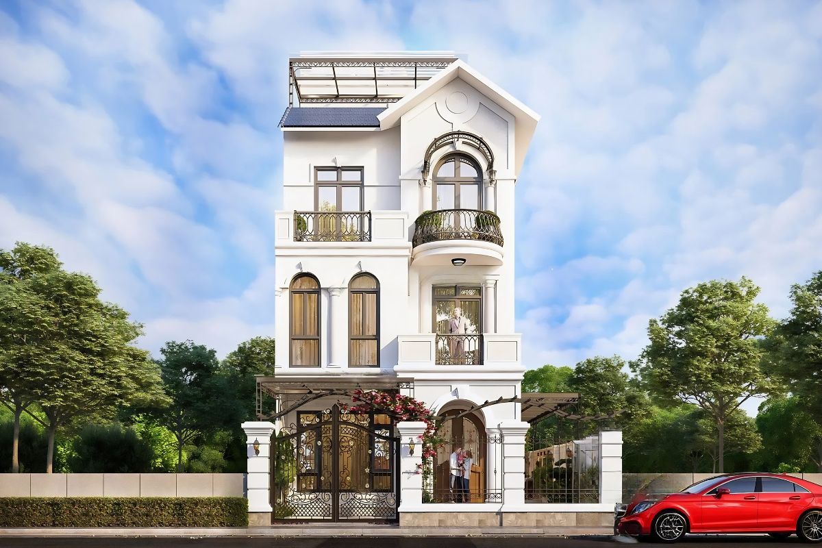 Ban công sắt nghệ thuật và mái Thái nhiều lớp tạo điểm nhấn đẳng cấp cho biệt thự (Ảnh: Sưu tầm)