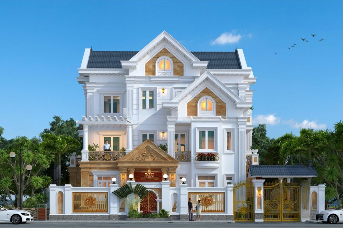 Gam màu kem và trắng giúp ngoại thất biệt thự thêm thanh lịch và nổi bật (Ảnh: Sưu tầm)