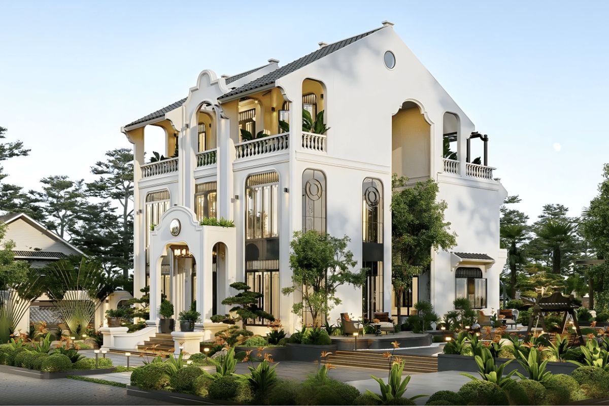 Thiết kế mở cùng hiên rộng giúp biệt thự đón sáng và thông gió tự nhiên (Ảnh: Sưu tầm)