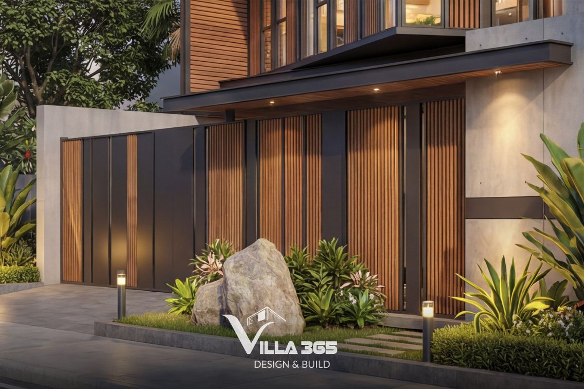 Các trụ đèn tầm thấp được bố trí ở góc bồn hoa và dọc lối đi