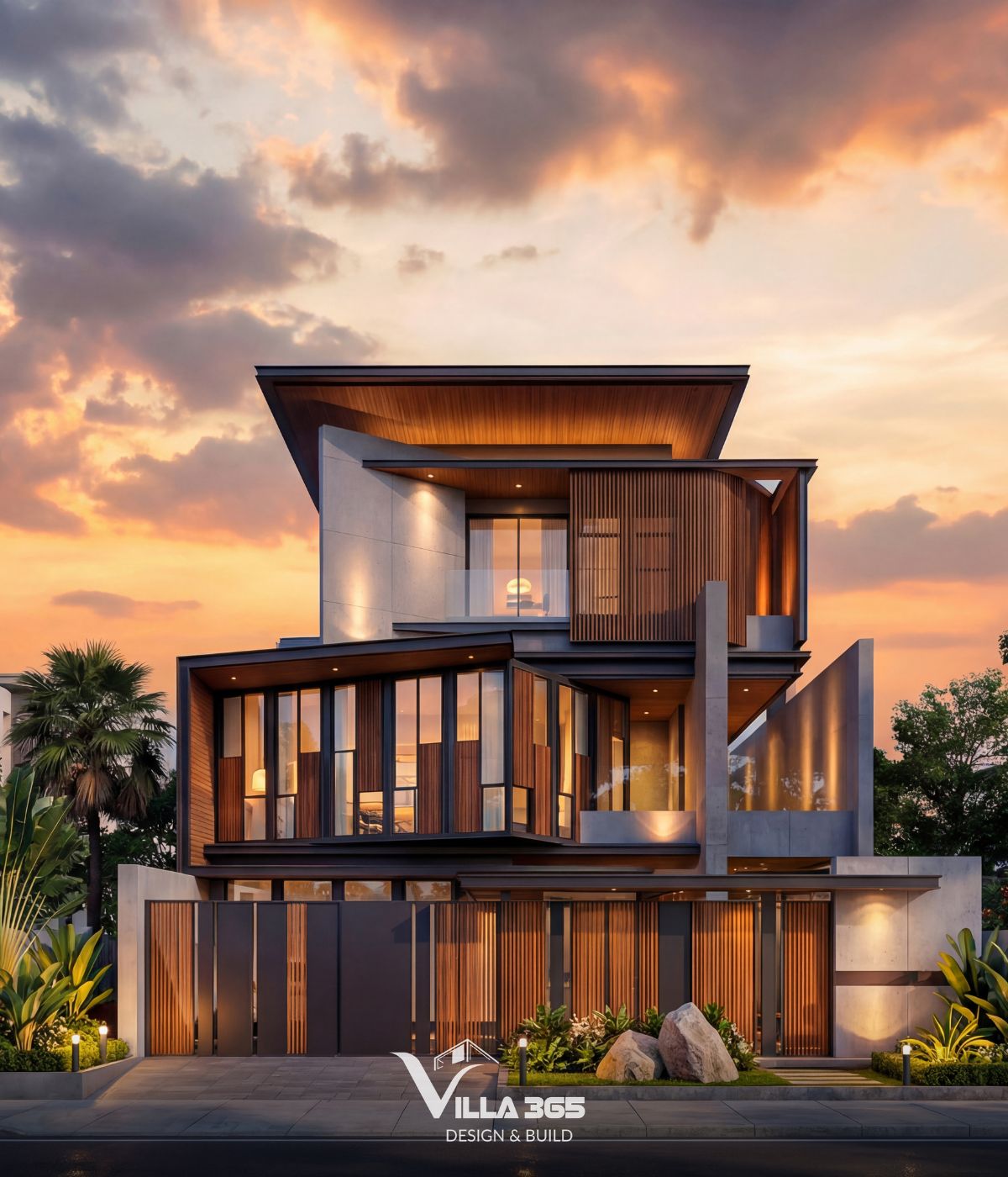 Tổng thể Eco-Luxe Villa thể hiện rõ chiến lược thiết kế thích nghi khí hậu trong kiến trúc nhiệt đới hiện đại 