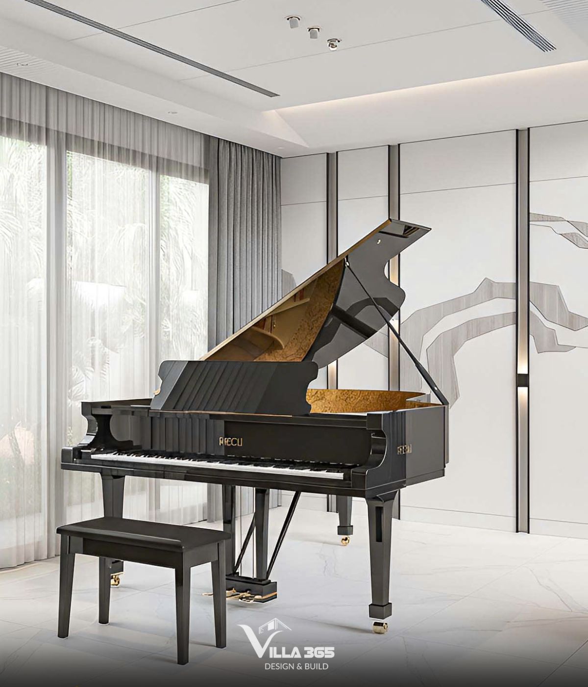 Sau những giờ làm việc mệt mỏi, góc piano là nơi gia chủ thả mình vào tiếng đàn để cân bằng lại cảm xúc và tái tạo năng lượng tích cực 
