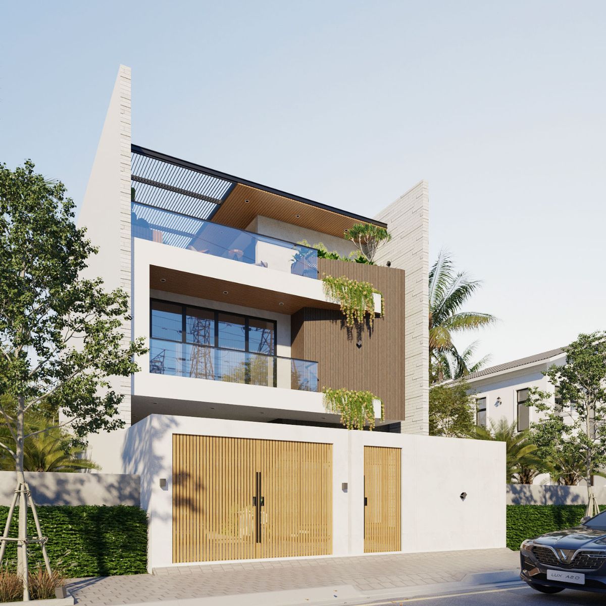 Hình khối mạnh mẽ với biệt thự 250m2 mái bằng phong cách hiện đại (Ảnh: Sưu tầm)