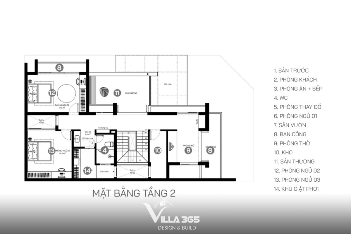 Bản vẽ bố trí công năng của D’s Villa tầng 2