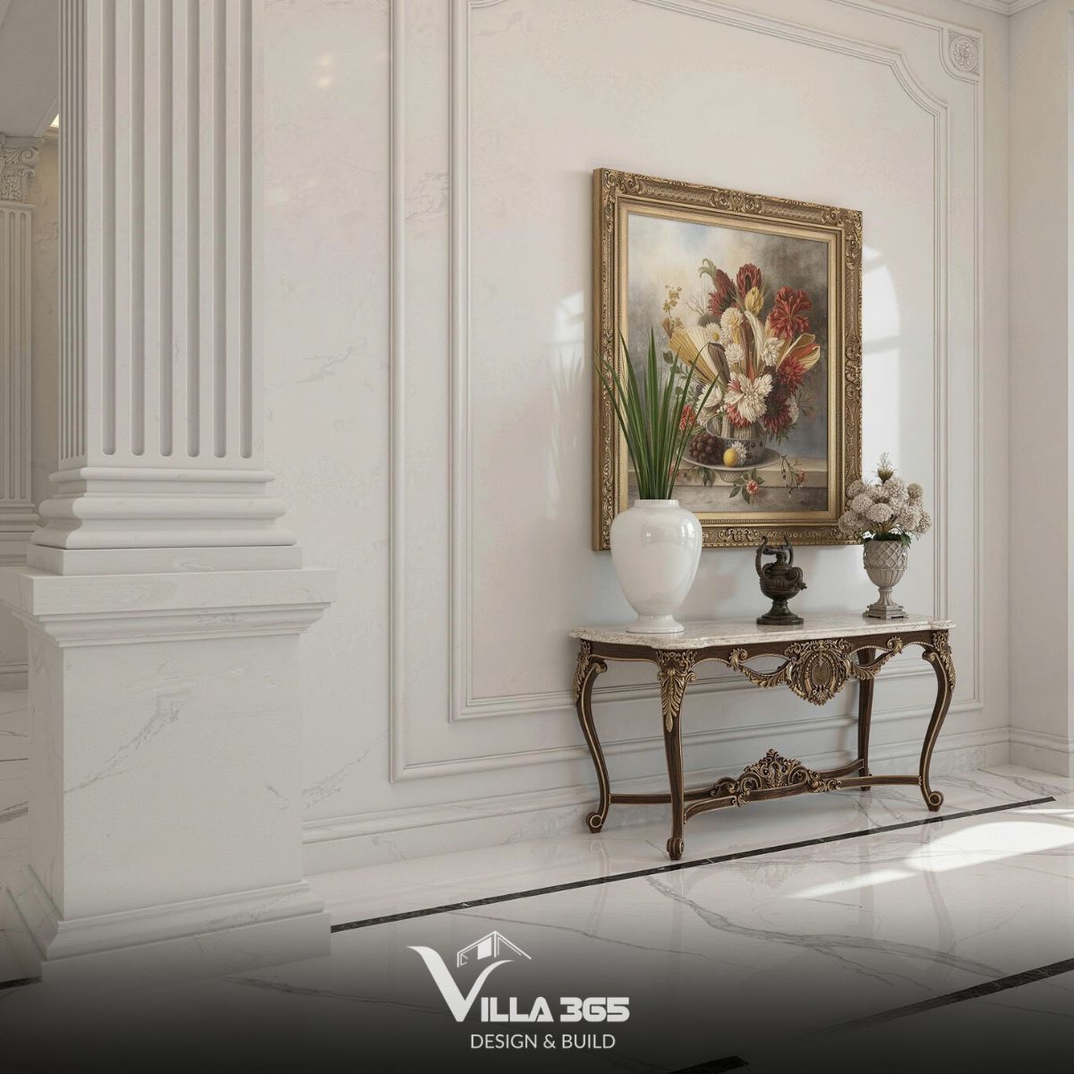 Chiếc bàn mang đậm phong cách Baroque với những đường cong uốn lượn mềm mại ở chân và yếm bàn 