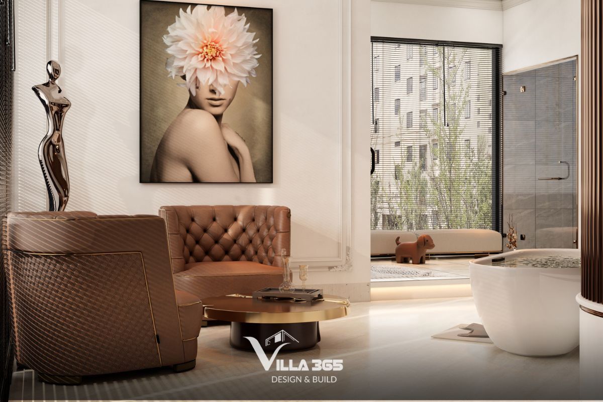 Khu vực Lounge là góc lý tưởng để gia chủ thư giãn, đọc sách hoặc thưởng thức rượu vang ngay trong không gian riêng tư nhất 
