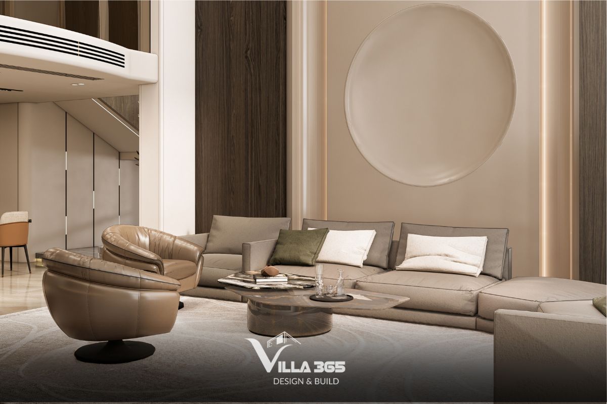 Thiết kế nội thất biệt thự The Garden Villa mang tinh thần Zen và dấu ấn bản địa 2 Trục đối xứng kết hợp mảng tường tròn tạo điểm nhấn thị giác mang tính thiền định