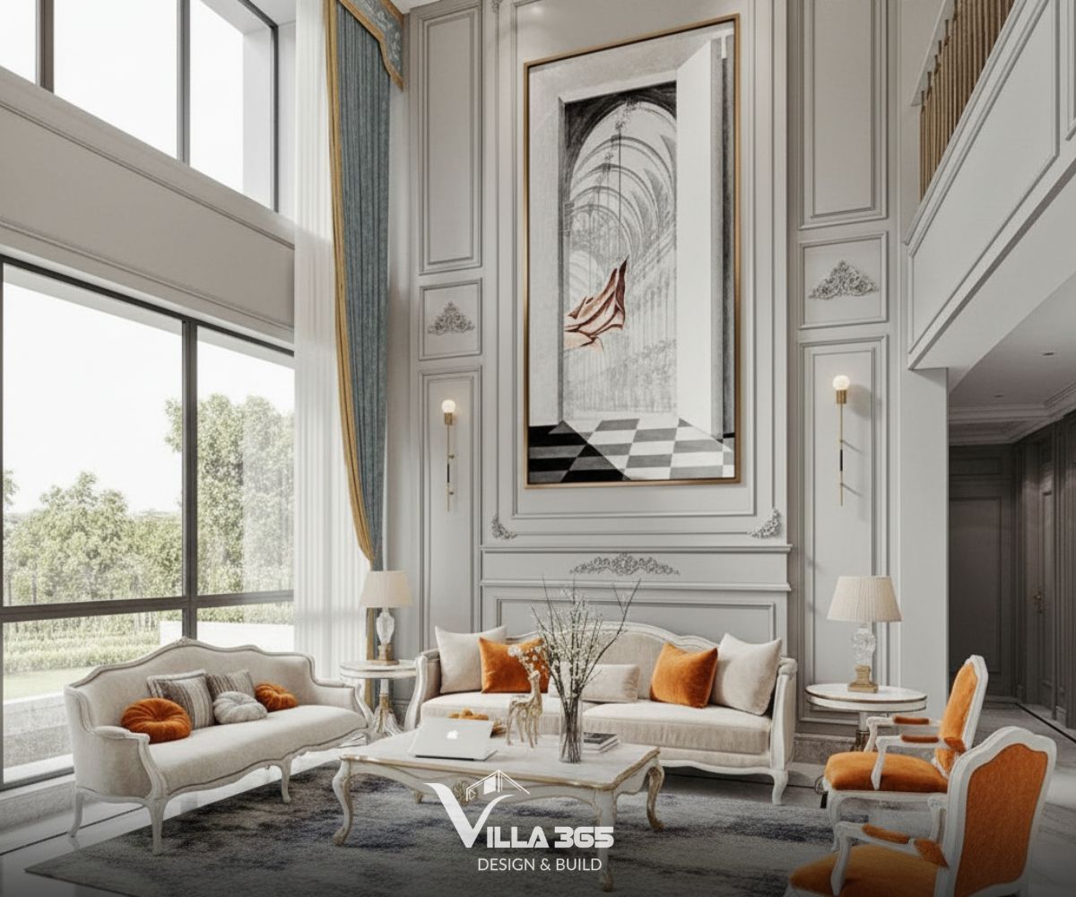 Thiết kế nội thất biệt thự The Grand Residence – Không gian nghỉ dưỡng nghệ thuật 2 Bức tranh nghệ thuật chiếm trọn khoảng thông tầng khoáng đạt, thu hút mọi ánh nhìn