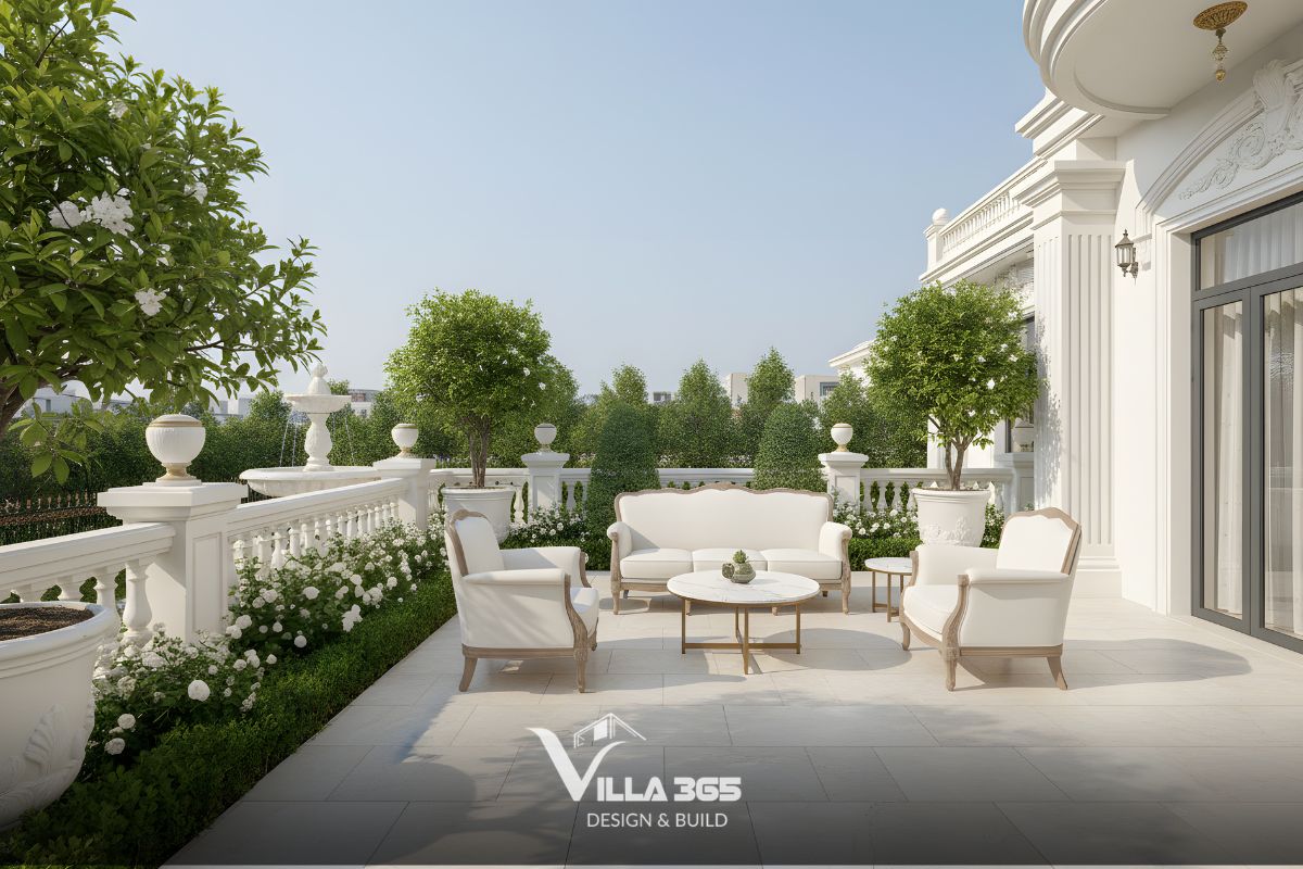 Thiết kế nội thất The Serene Legacy – vun đắp khoảng riêng cho gia đình ba thế hệ 10 Ban công sắp đặt bàn trà, sofa và mảng xanh, là nơi mọi thành viên cùng thư giãn, chuyện trò cũng như tận hưởng thiên nhiên