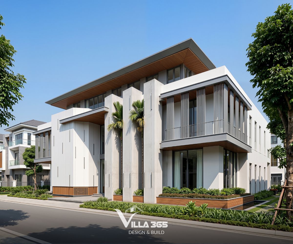 Mái đua rộng và ban công sâu không chỉ tạo hình mà còn đóng vai trò lớp đệm nhiệt hiệu quả 