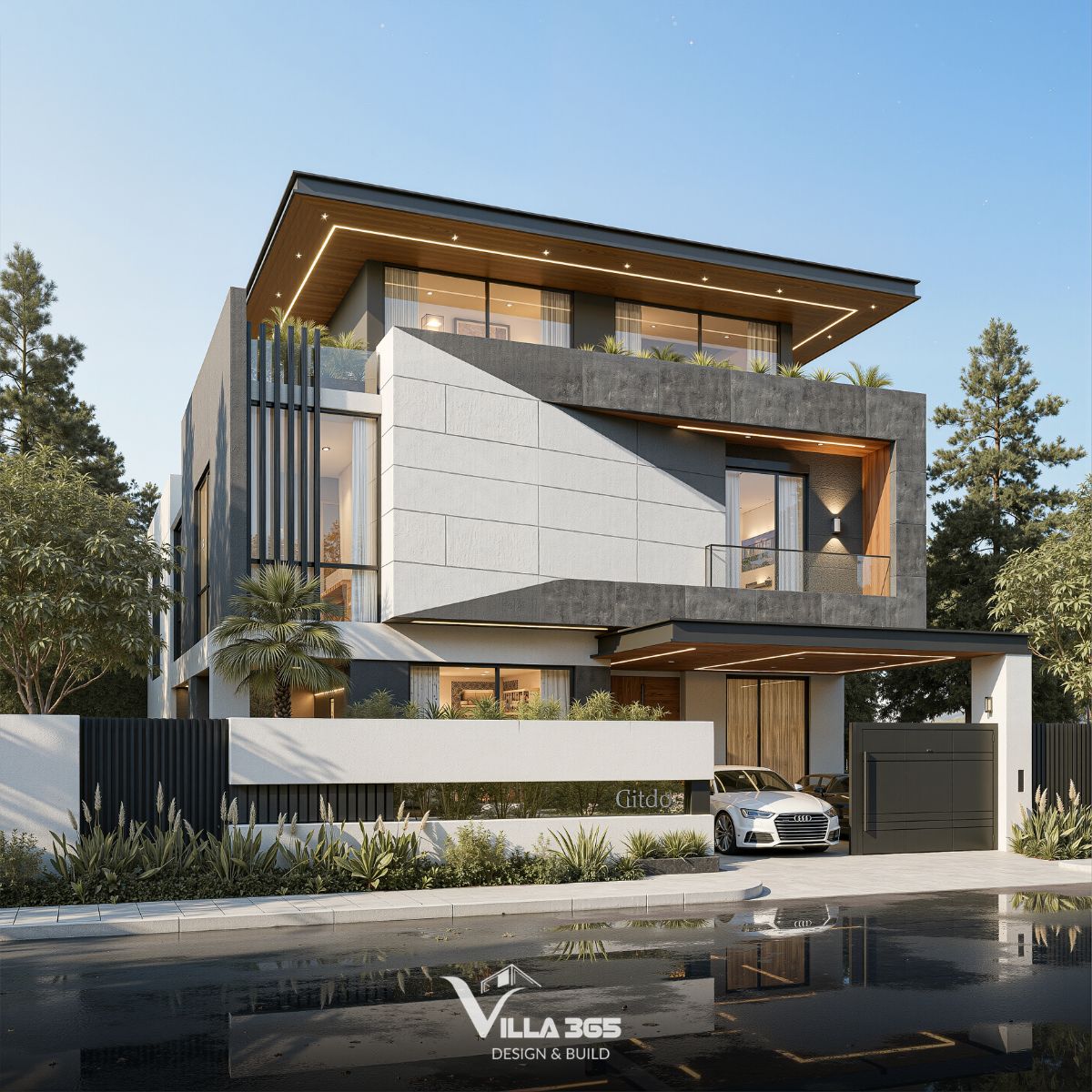 Palm Tree Villa – Biệt thự 3 tầng đánh thức ký ức tuổi thơ bên những tán cọ 4 Những đường viền mạch lạc tạo nên từ những khung cửa và lam thép tối màu