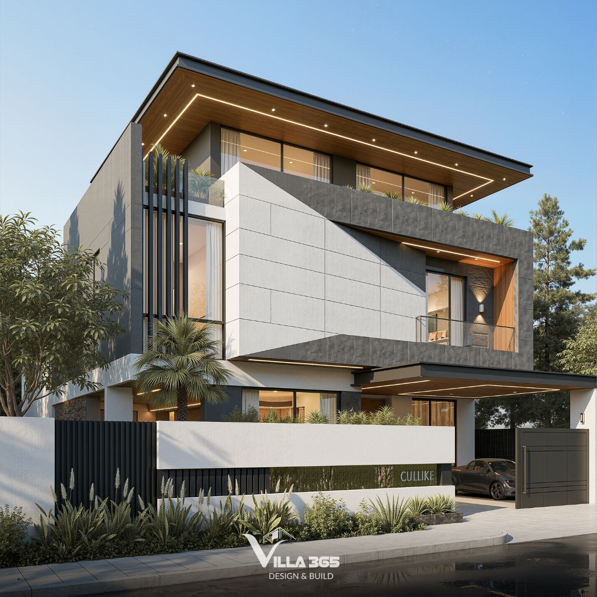 Palm Tree Villa – Biệt thự 3 tầng đánh thức ký ức tuổi thơ bên những tán cọ 5 Hệ thống đèn chiếu sáng góp phần định hình đường nét và hình khối kiến trúc khi đêm xuống