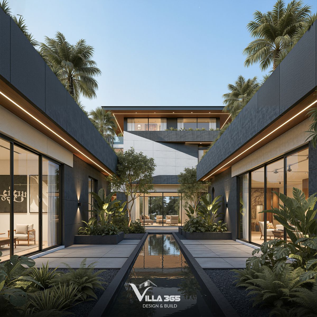 Palm Tree Villa – Biệt thự 3 tầng đánh thức ký ức tuổi thơ bên những tán cọ 8 Tính đối xứng chặt chẽ làm nên trật tự ngăn nắp cho sân trong