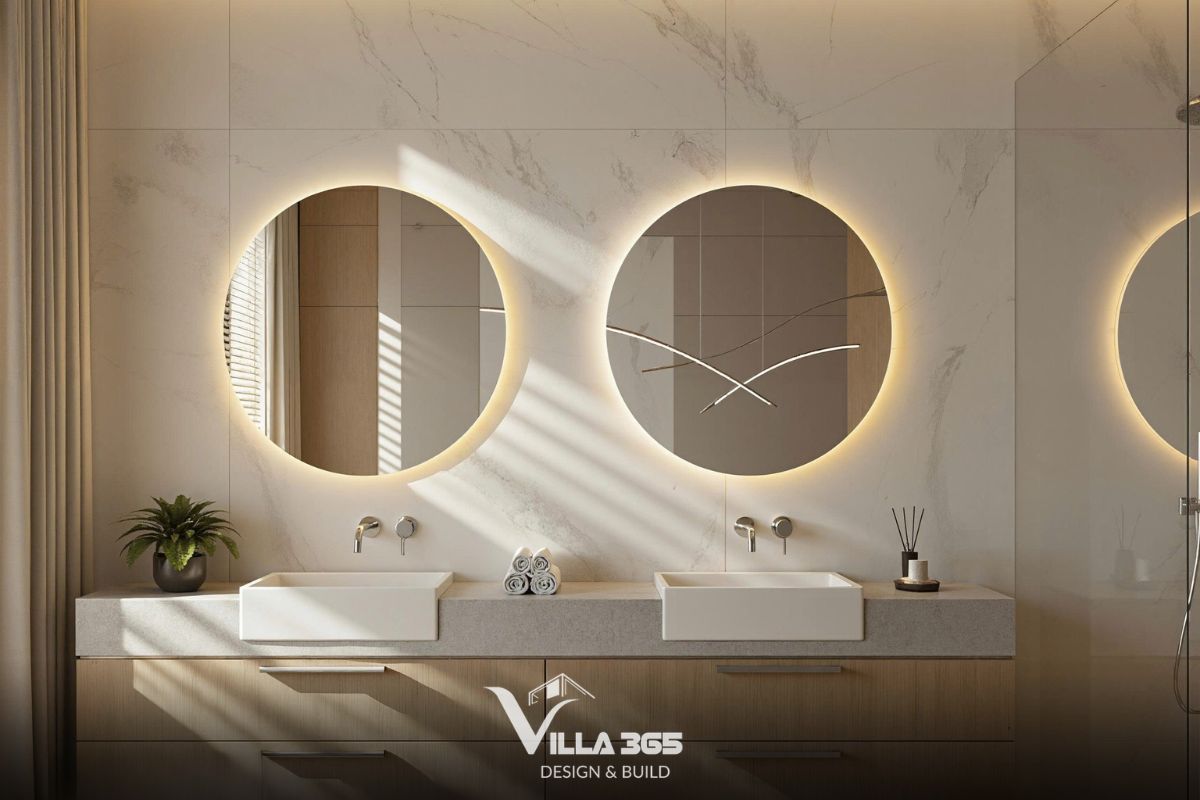 Mảng tường lớn ốp đá marble trắng vân mây mang lại cảm giác sang trọng vượt thời gian 