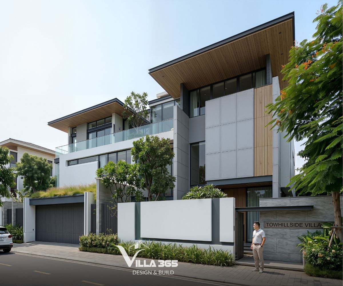 Mặt tiền bất đối xứng tạo nhịp điệu thị giác và làm giảm cảm giác nặng nề của khối tích 