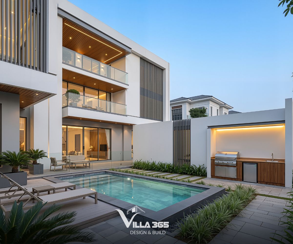 Tạo hình thanh nan xuất hiện trong nhiều yếu tố kiến trúc của The Slat Villa