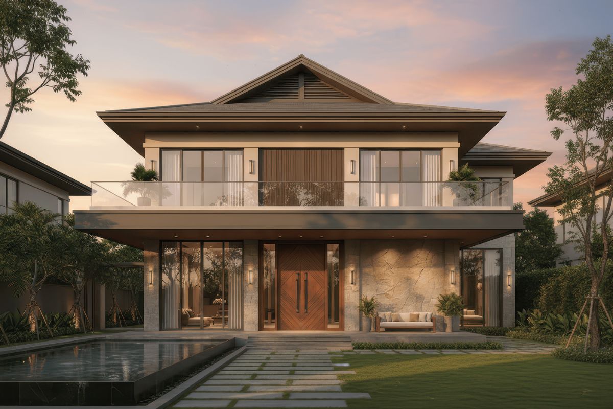 Mẫu thiết kế biệt thự 400m2 đẳng cấp, bản vẽ công năng & báo giá 2026 6 Mẫu biệt thự 400m2 đẹp 2 tầng mang đến trải nghiệm sống gần gũi, thư thái và thuận tiện cho nhiều thế hệ (Ảnh: Sưu tầm)