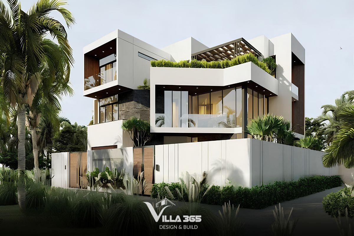 Mẫu thiết kế biệt thự 400m2 đẳng cấp, bản vẽ công năng & báo giá 2026 15 Mẫu thiết kế biệt thự 400m2 hiện đại nổi bật với hình khối mạnh mẽ, đường nét tối giản và công năng tối ưu