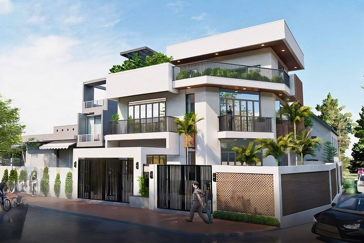 Mẫu thiết kế biệt thự 400m2 đẳng cấp, bản vẽ công năng & báo giá 2026 19 Biệt thự lô góc 400m2 có lợi thế đón gió, ánh sáng tự nhiên và mở rộng tầm nhìn cho toàn bộ công trình (Ảnh: Sưu tầm)