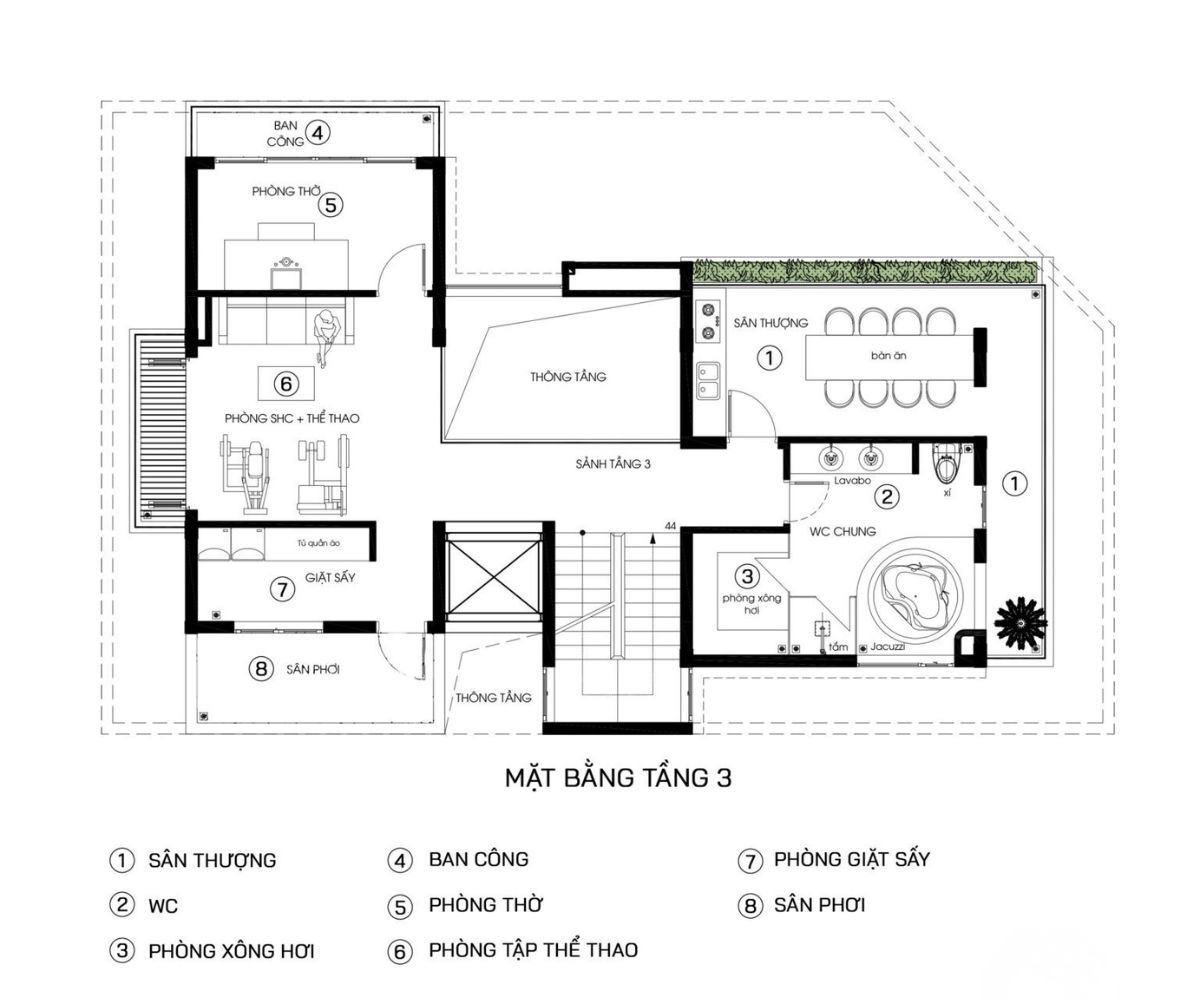 Mẫu thiết kế biệt thự 400m2 đẳng cấp, bản vẽ công năng & báo giá 2026 24 Biệt thự 400m2 3–4 tầng đáp ứng nhu cầu sống đa tiện ích với phòng gym, phòng thờ và phòng xông hơi tại gia (Ảnh: Sưu tầm)